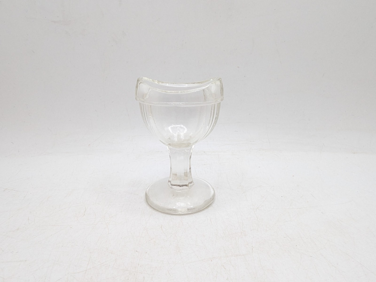 Vintage Glass Optical Eye Wash Cup Clear Glass 8 Panel Pedestal Marked G