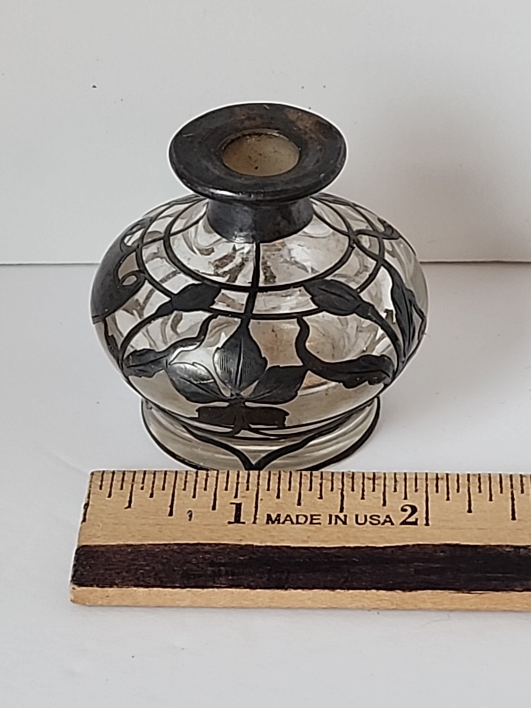 Antique Sterling Silver Overlay Art Nouveau Perfume Bottle No Stopper READ