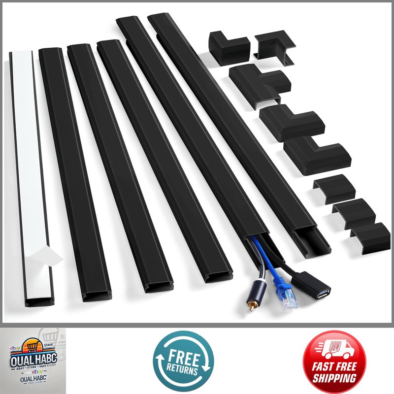 Black Cord Cover Wall Kit 94.5in Cable Raceway Concealer Wire Hider TV Mount