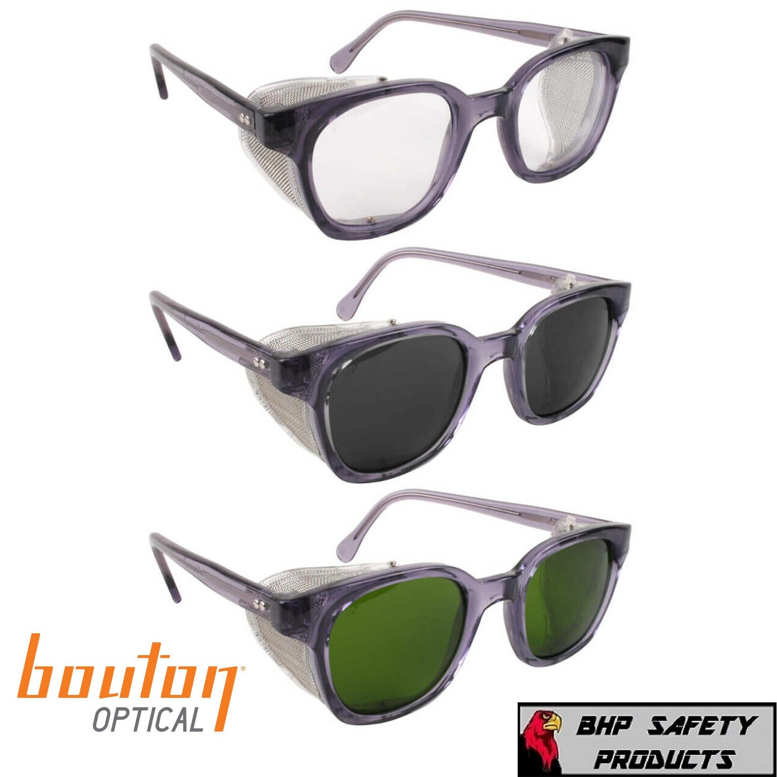 Bouton Traditional Spec Smoke Frame Wire Mesh Side Shield Safety Glasses/Goggles