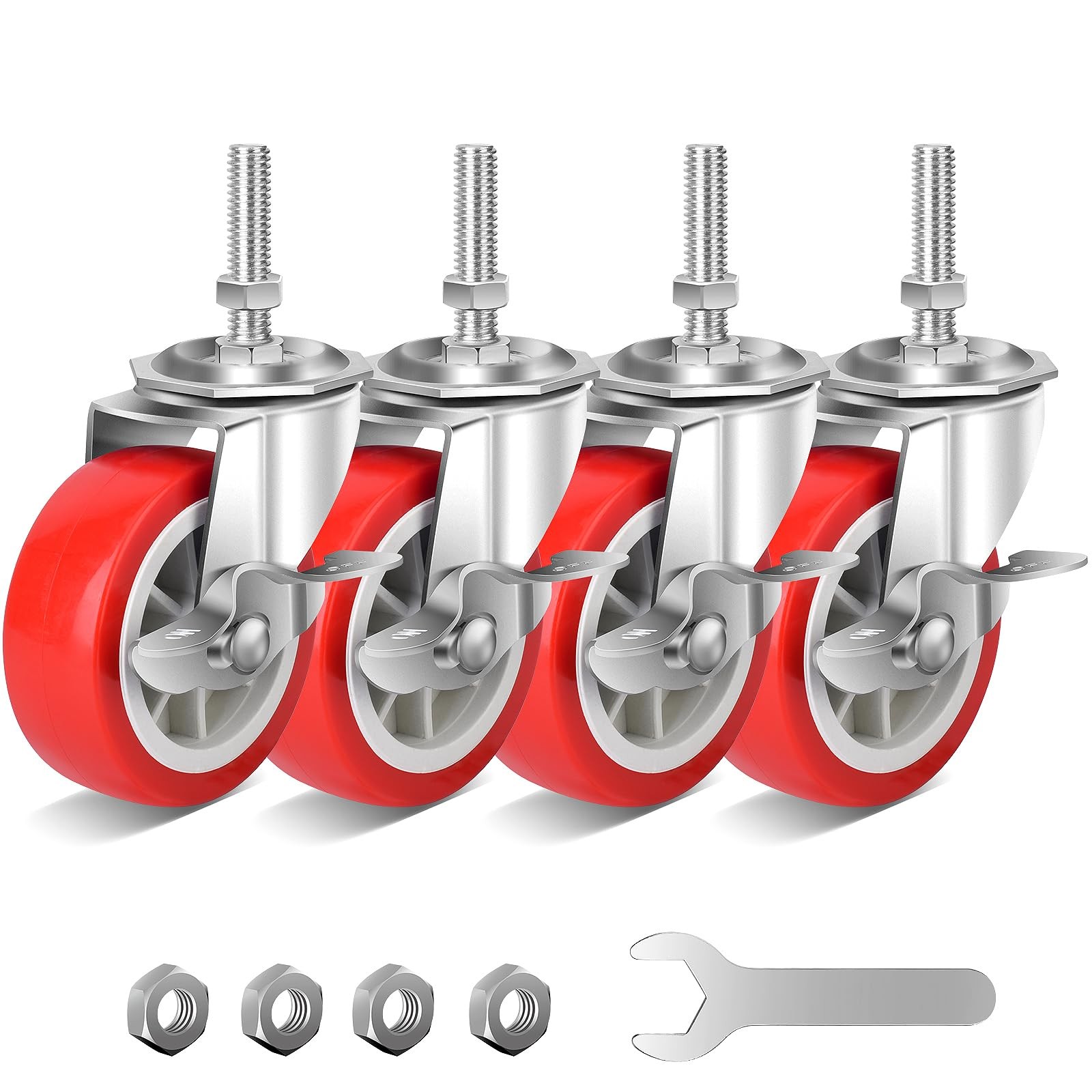 3 Inch Caster Wheels Threaded Stem Casters Set of 4 Heavy Duty Swivel Wheel