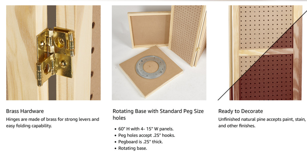 Pegboard Tower Display 4 Sided Spinner Top Base Hinged Rotating Peg Board 5' H