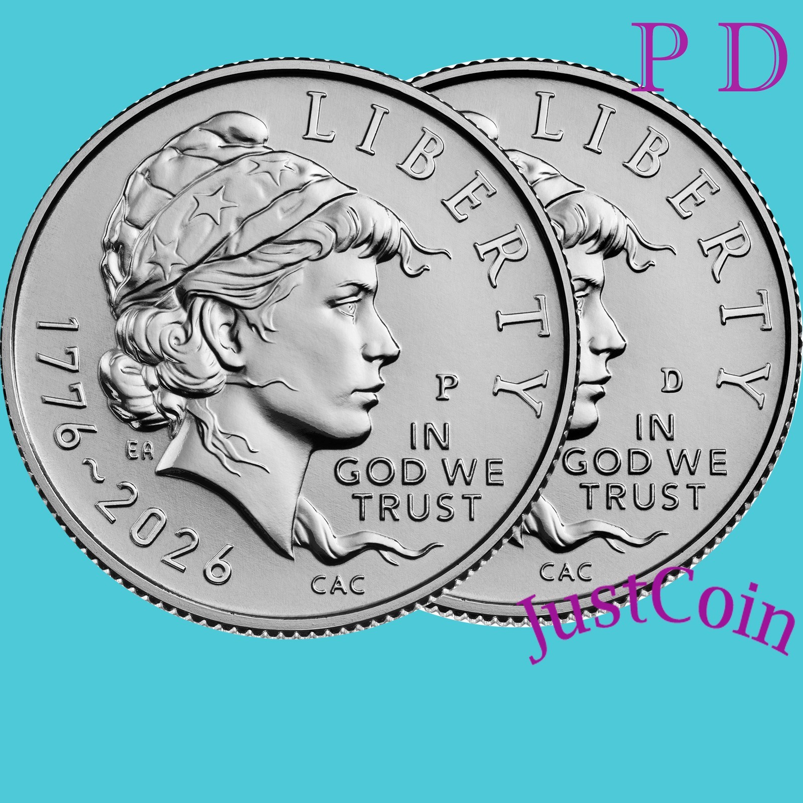 1776-2026 DIME SemiQ P&D TWO UNCIRCULATED COINS SET from ROLLS in 2x2 holders