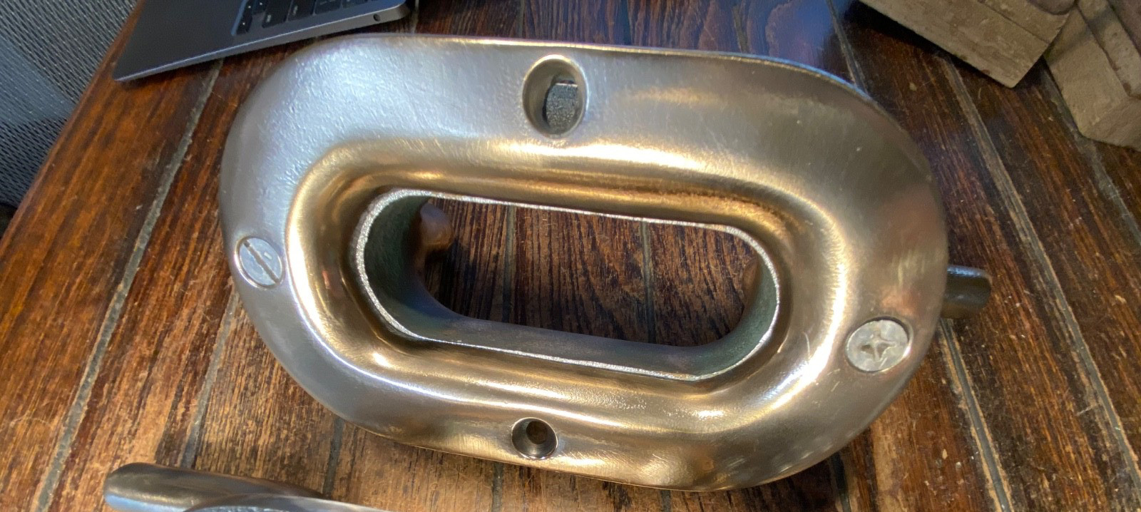 VINTAGE CAST POLISHED BRONZE COMBINATION CLEAT/HAWSE HOLE 12" LONG (2 avail)