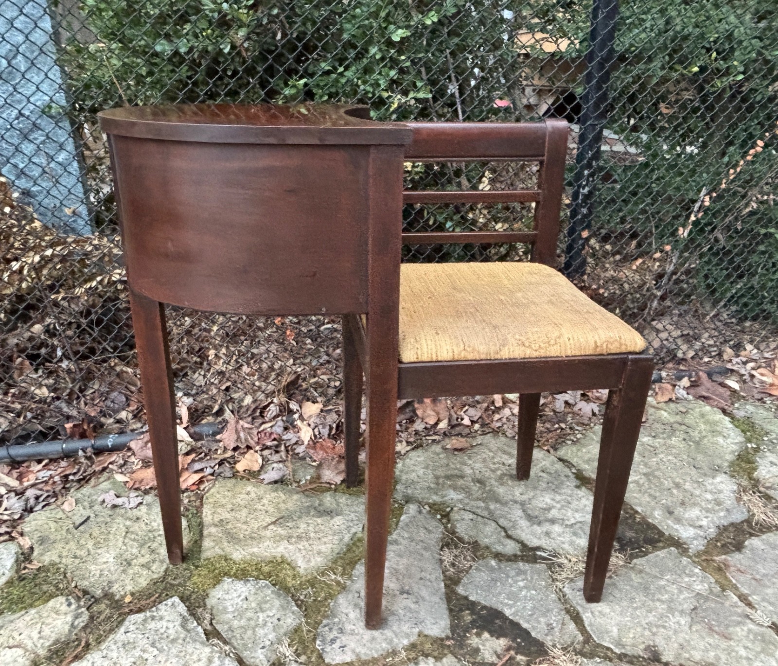 LOVELY!! ANTIQUE ART DECO ACCENT TELEPHONE TABLE GOSSIP BENCH CHAIR CURVED WOOD