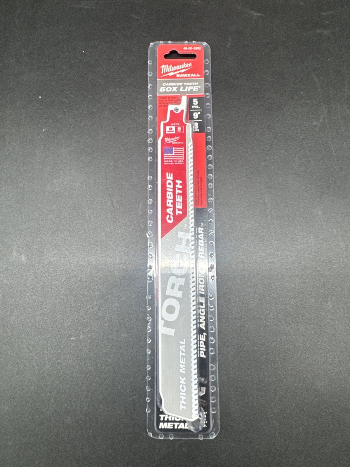 MILWAUKEE 48-00-5502 Torch Carbide Tooth 9" - 7TPI Sawzall Blades - 5 pack