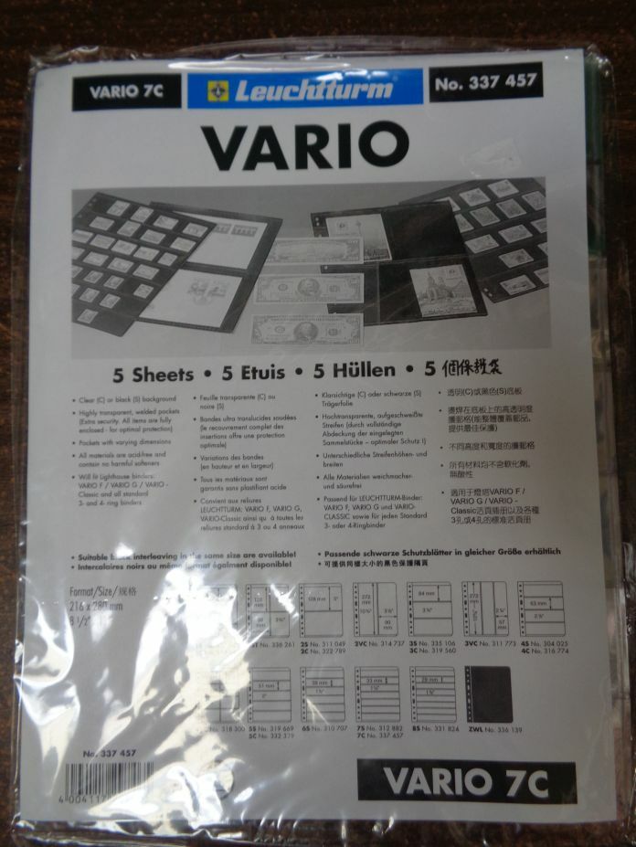 7C VARIO CLEAR Lighthouse Stock pages pack of 5 One sided NEW 7 Row pocket