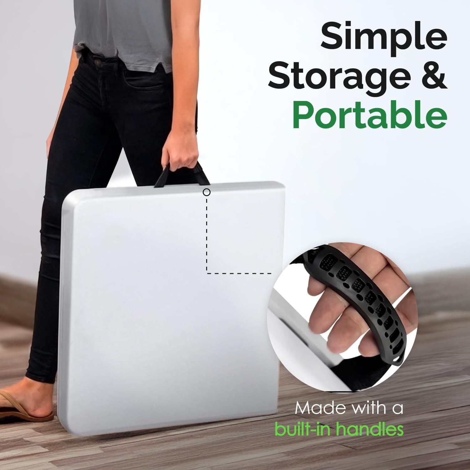 EconoHome White 8ft Folding Table with Handle | Heavy-Duty Foldable Table