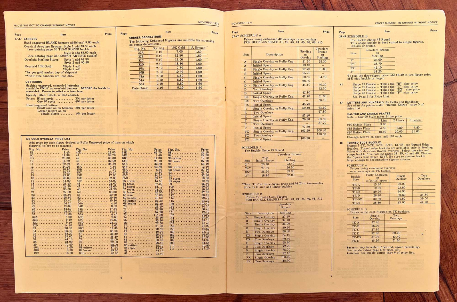 Nice Original 1974 VISALIA STOCK SADDLE CO Cowboy Saddle Catalog PRICE LIST ONLY