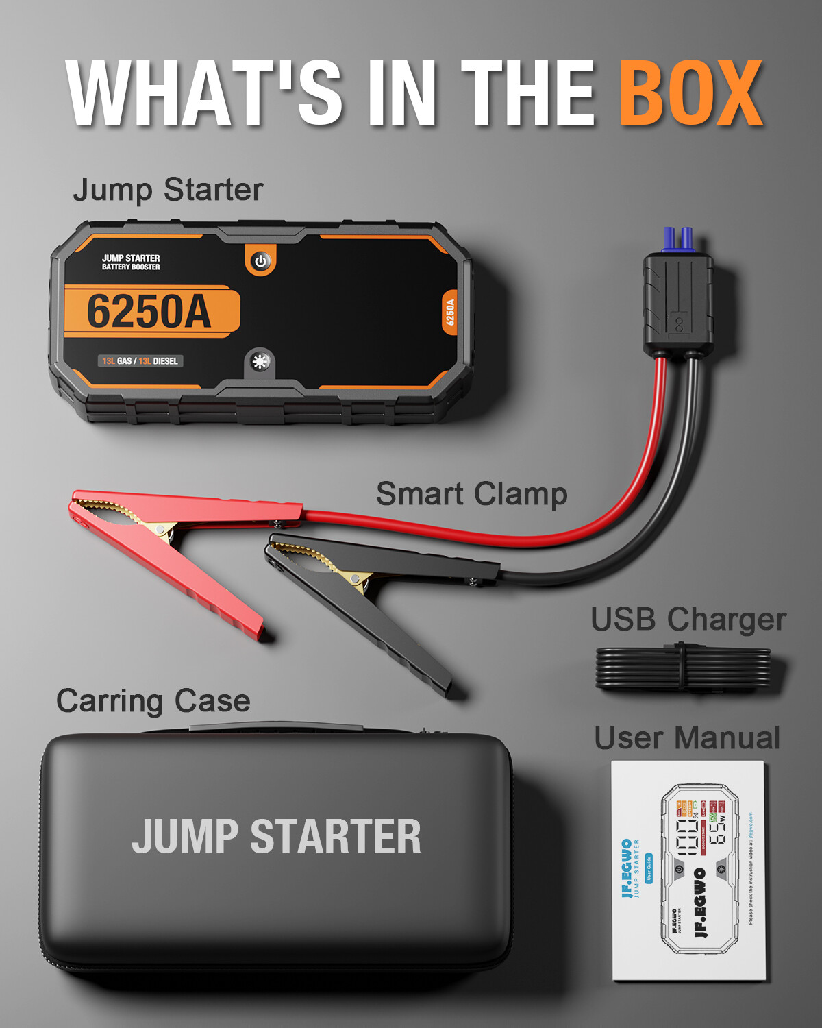 Portable 6250A Jump Starter Box Heavy Duty Truck Battery Booster Pack Power Bank