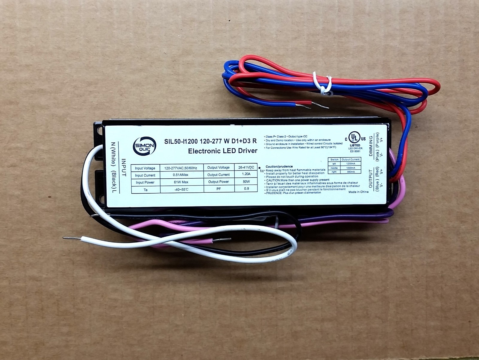SIL50-I1200-120-277-W-D1 D3-R 50W Constant Current Electronic LED Driver