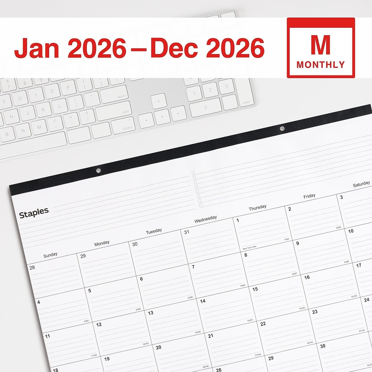 2026 Monthly Desk Pad Calendar 21.75"x17" Large Planner White/Black ST12951-26