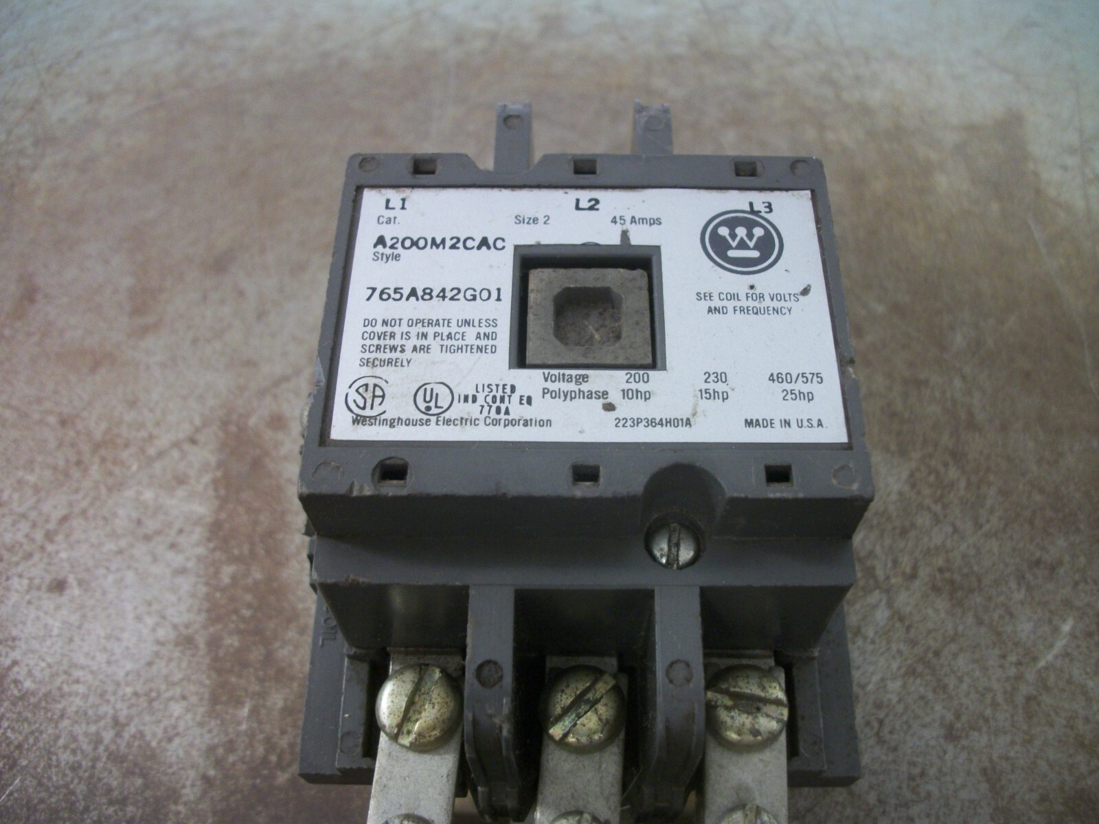 WESTINGHOUSE SIZE 2 MOTOR STARTER A200M2CAC 120VCOIL 3PH 600V 25HP