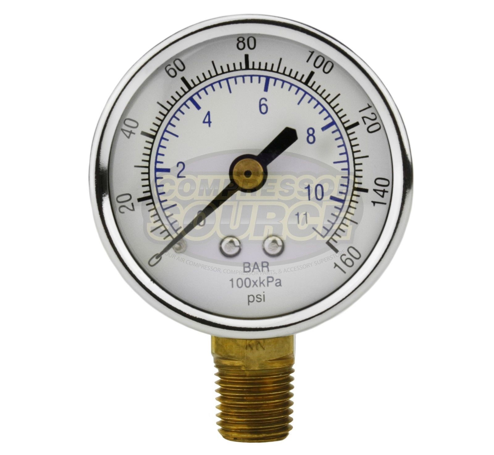 Quality 1/4" NPT Air Pressure Gauge 0-160 PSI Side / Bottom Mnt Mount 2" Face