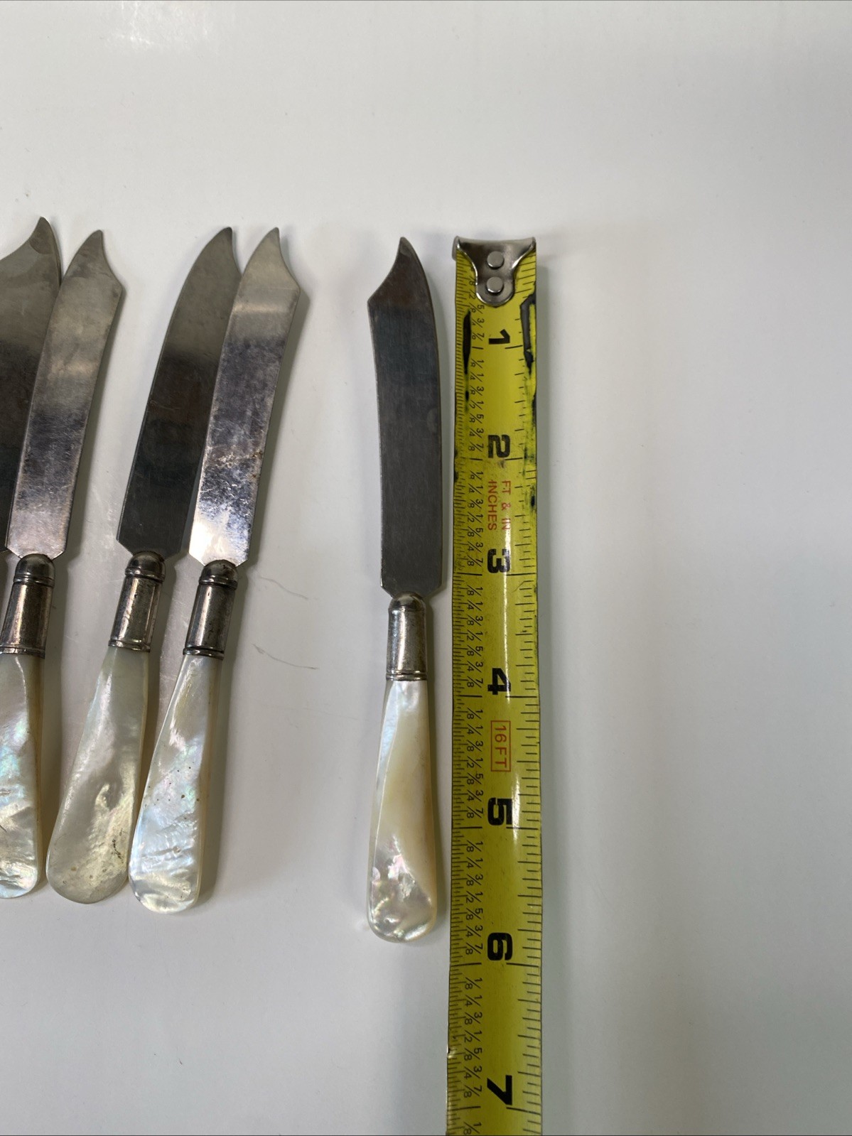 Vintage Sterling Silver Pearl Handle Knives Set of 6, Used