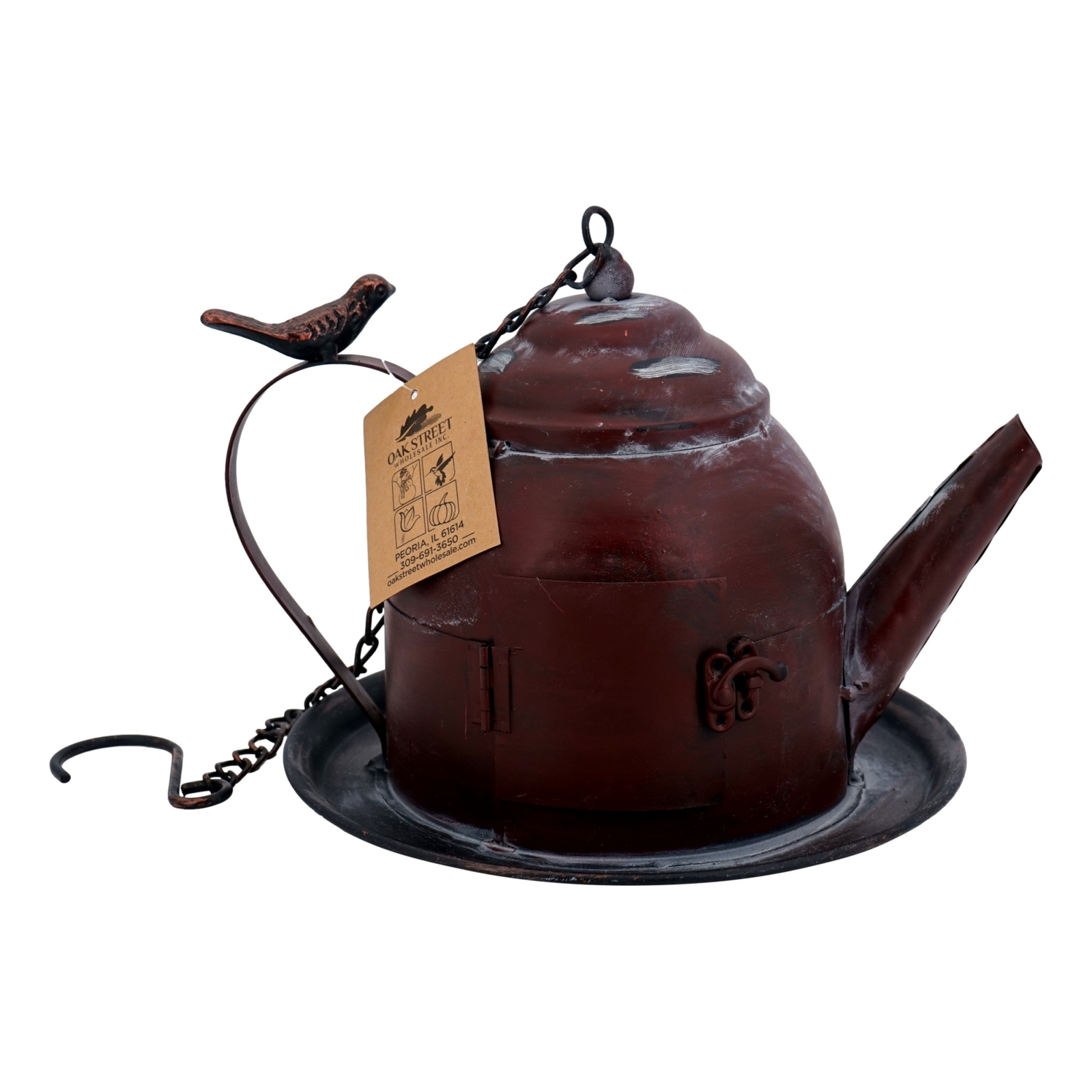 Rustic Teapot Metal Birdhouse 10 x 8 in Hanging Vintage Kettle Bird Feeder