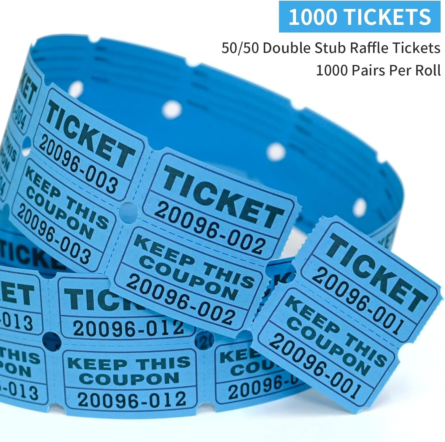 Consecutive Numbered Raffle Tickets - 1000 Double Stubs for School Dances