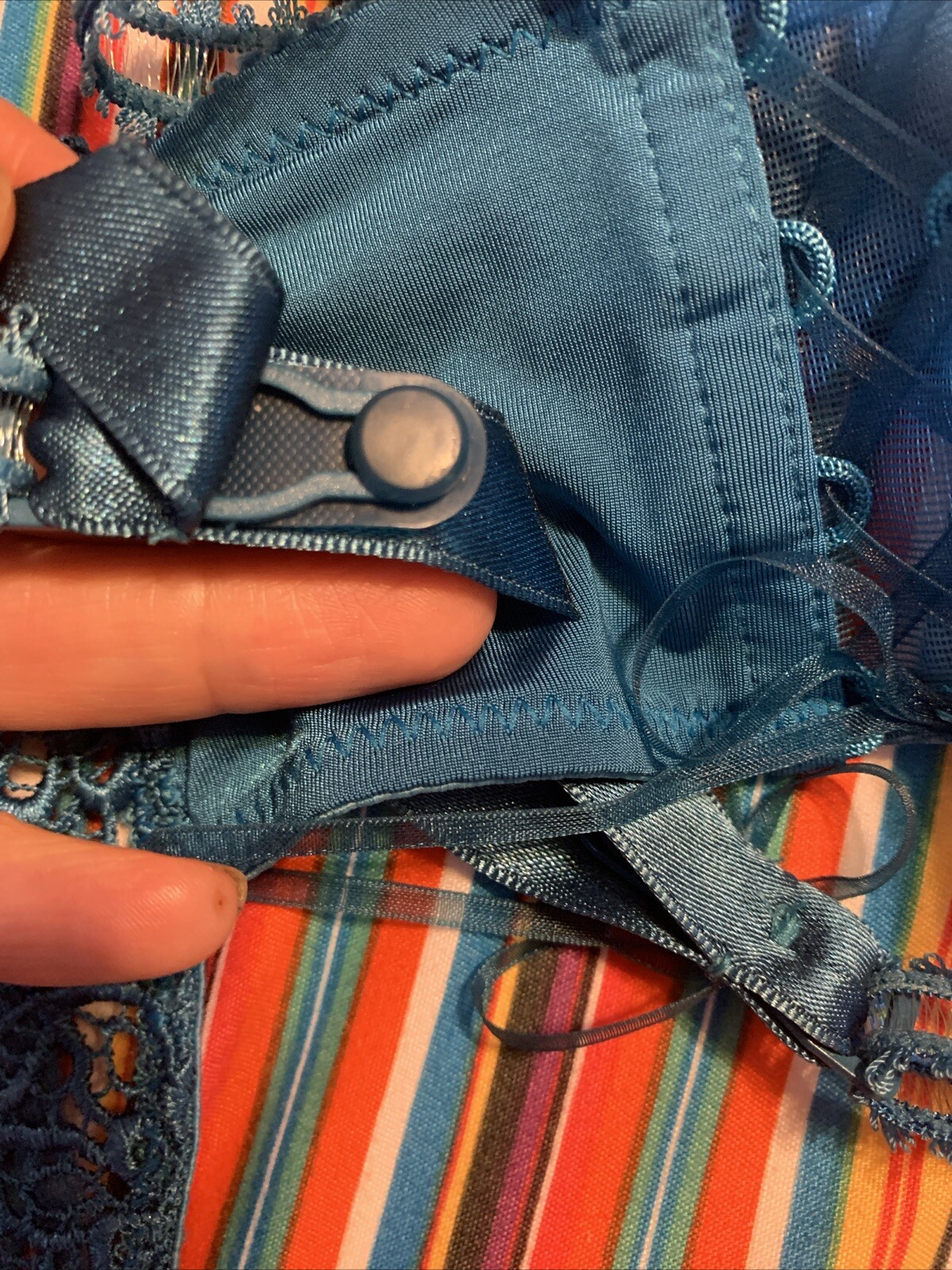 NWT FELINA Lingerie Crochet LACE GARTER BELT Teal 2148 P/S