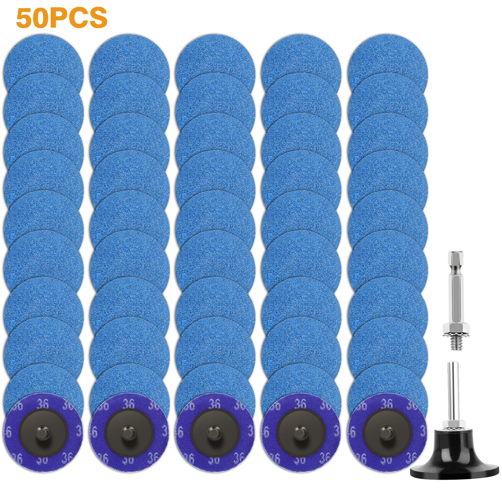 52PCS 2 inch 36 Grit Zirconia Roll Lock Die Grinder Quick Change Sanding Discs