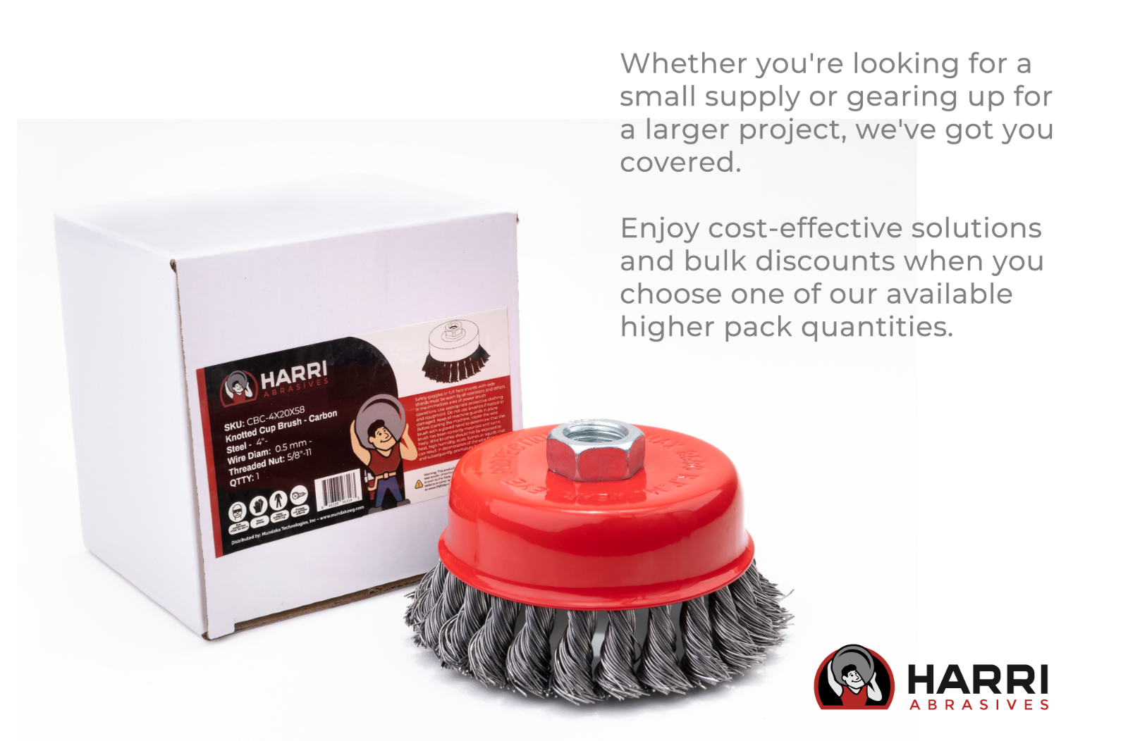 Harri Abrasives Twist Knotted Cup Brush - Carbon Steel - Nut Thread: 5/8"-11 UNC