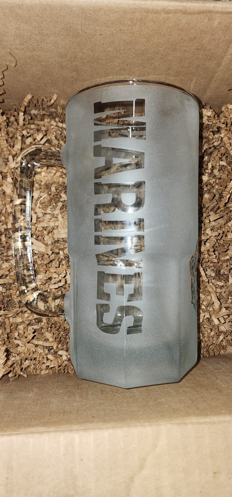 US Marines Logo Frosted Glass Beer Mug 1 Liter, Used, Free Shipping