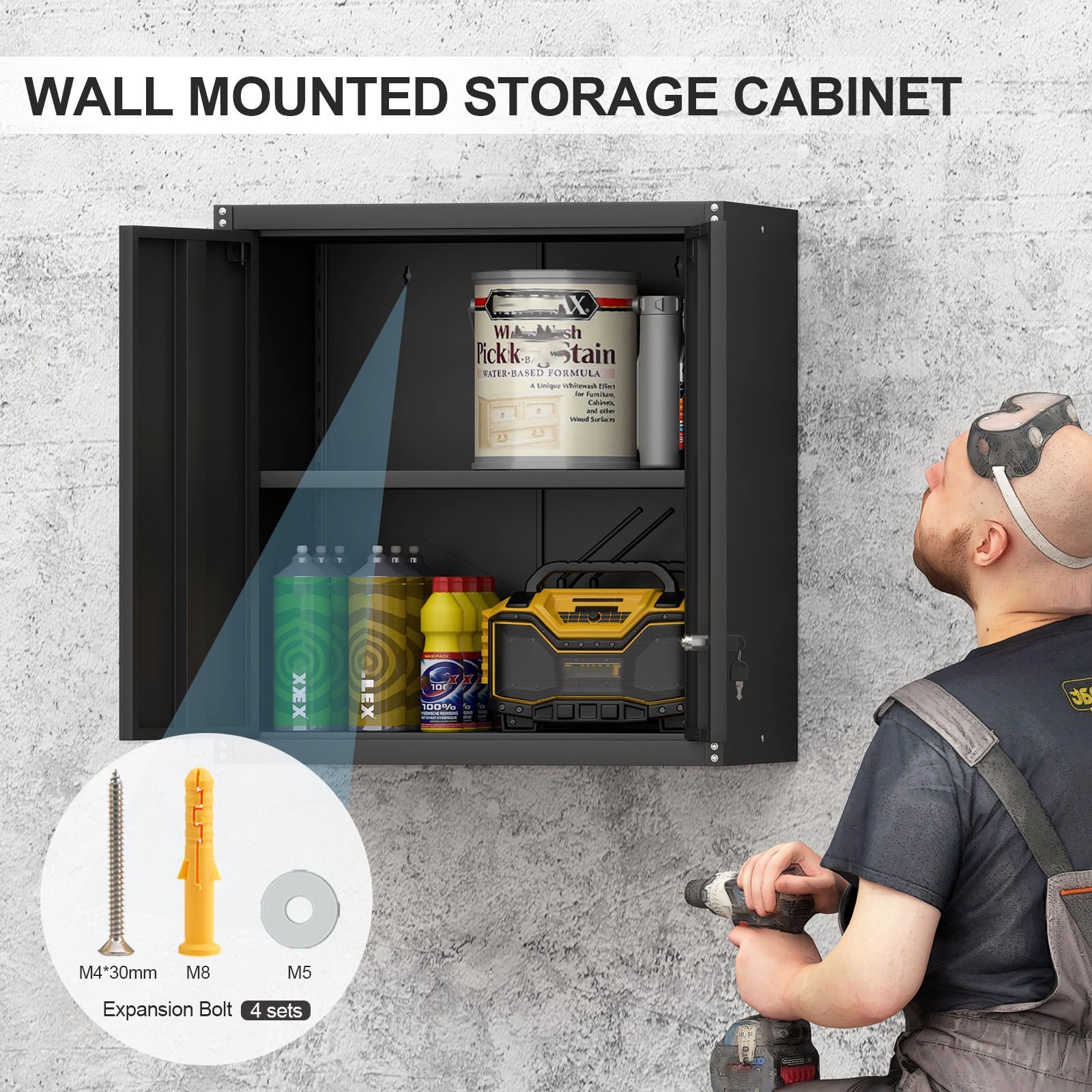 Metal Wall Cabinet, Garage Wall Cabinets With Doors, Locking Storage Cabinet