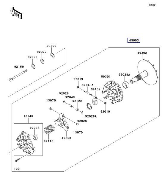 Kawasaki Mule Drive (Primary) Converter / Clutch Rebuild Kit 49093-0025 / 0023