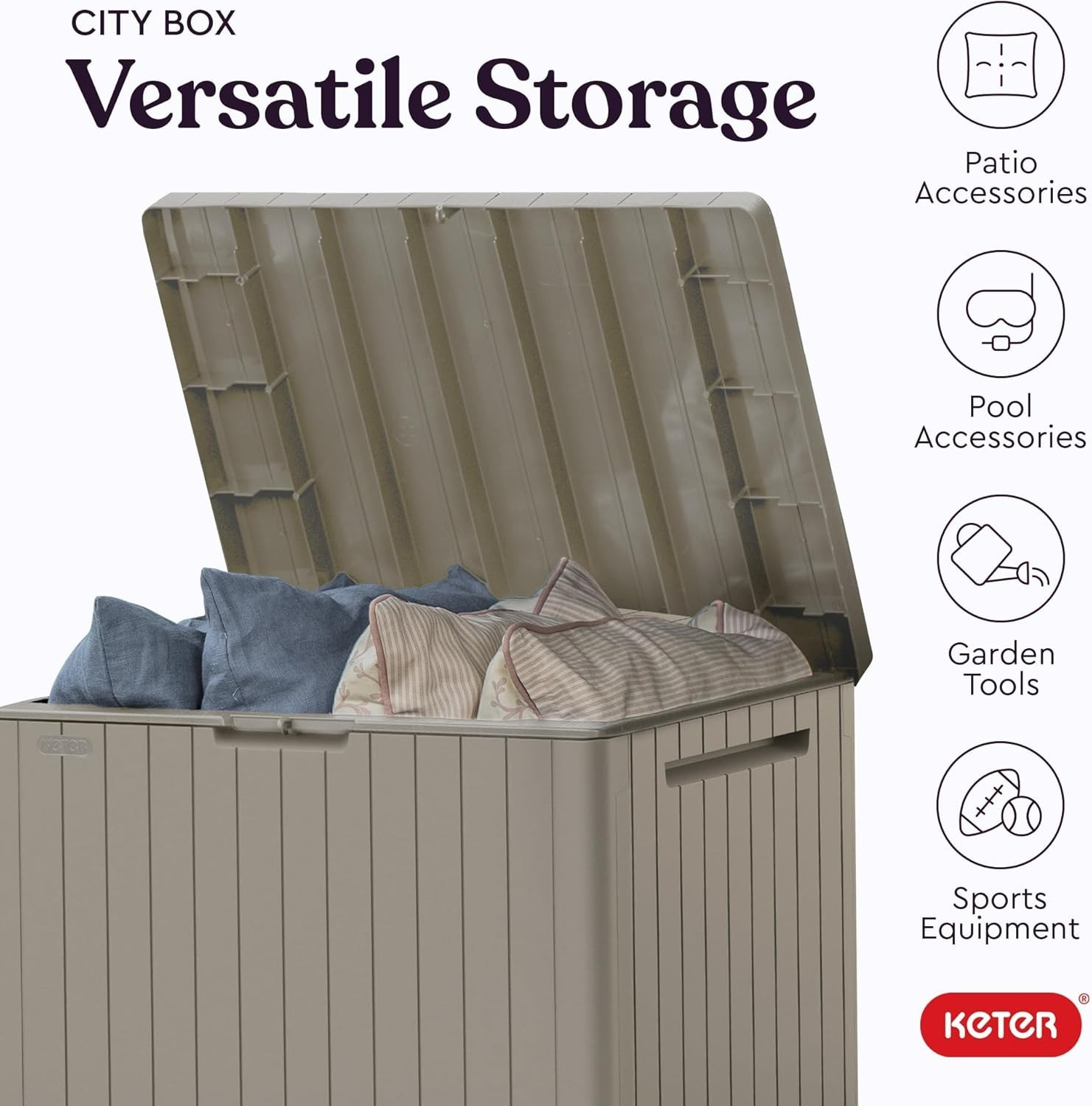 Compact Beige 30 Gallon Outdoor Storage Box & Versatile Garden Side Table