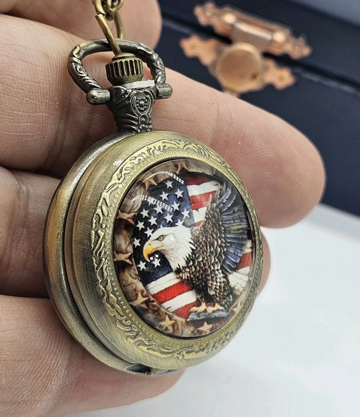 Pocket Watch USA Classic American Flag Eagle Quartz Watch