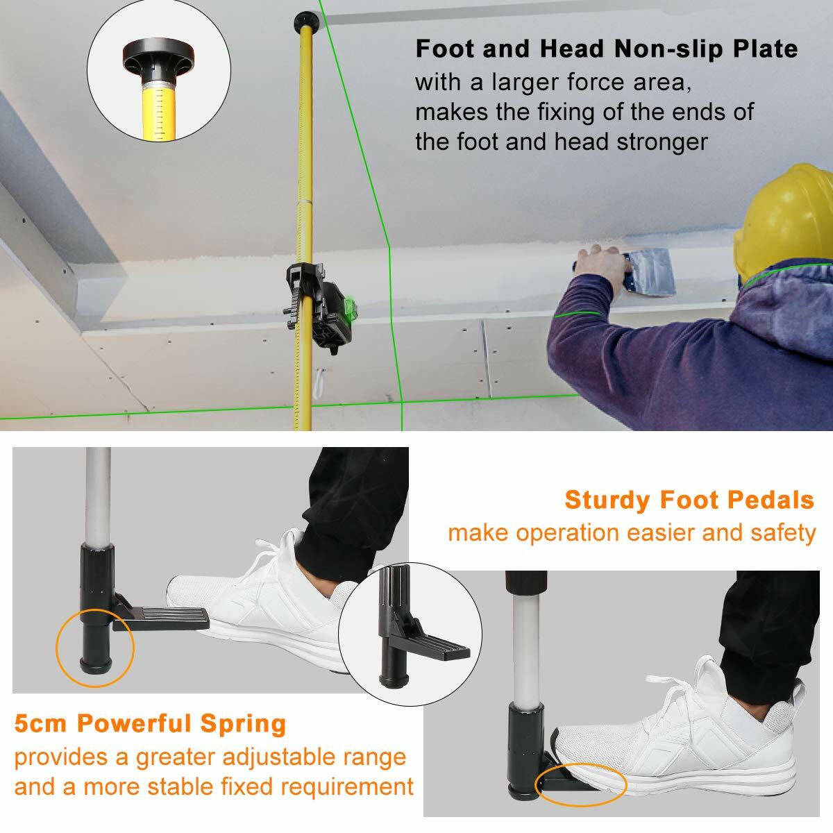 Huepar 12 Ft/3.7m Adjustable Telescoping Pole for Rotary and Line Lasers level