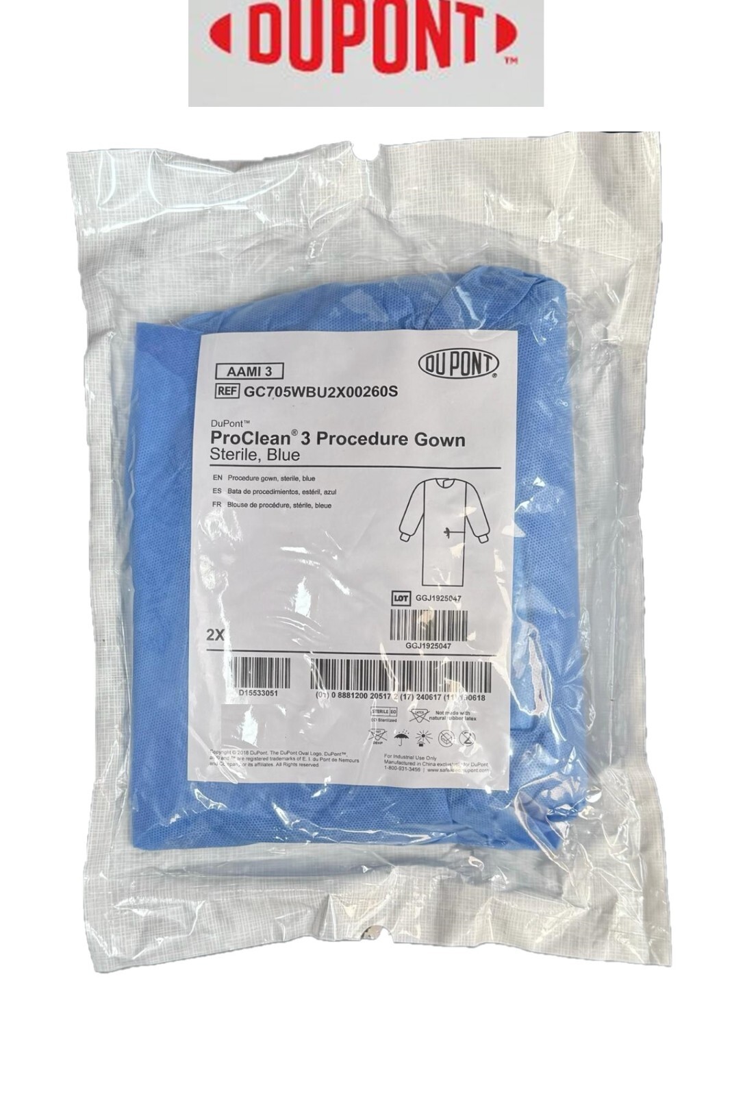 DUPONT 26-PK Sterile Blue Doctor Procedure Surgical Gown 2XL AMI Level 3