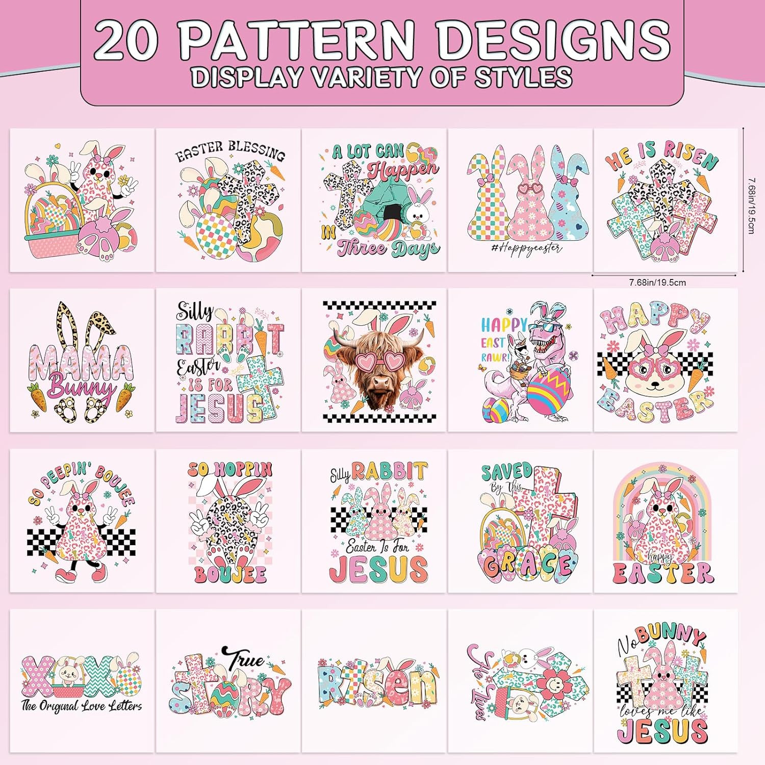 Dtf Transfers Ready to Press - 20 Pcs Easter Iron on Transfers for T-Shirts, Jes