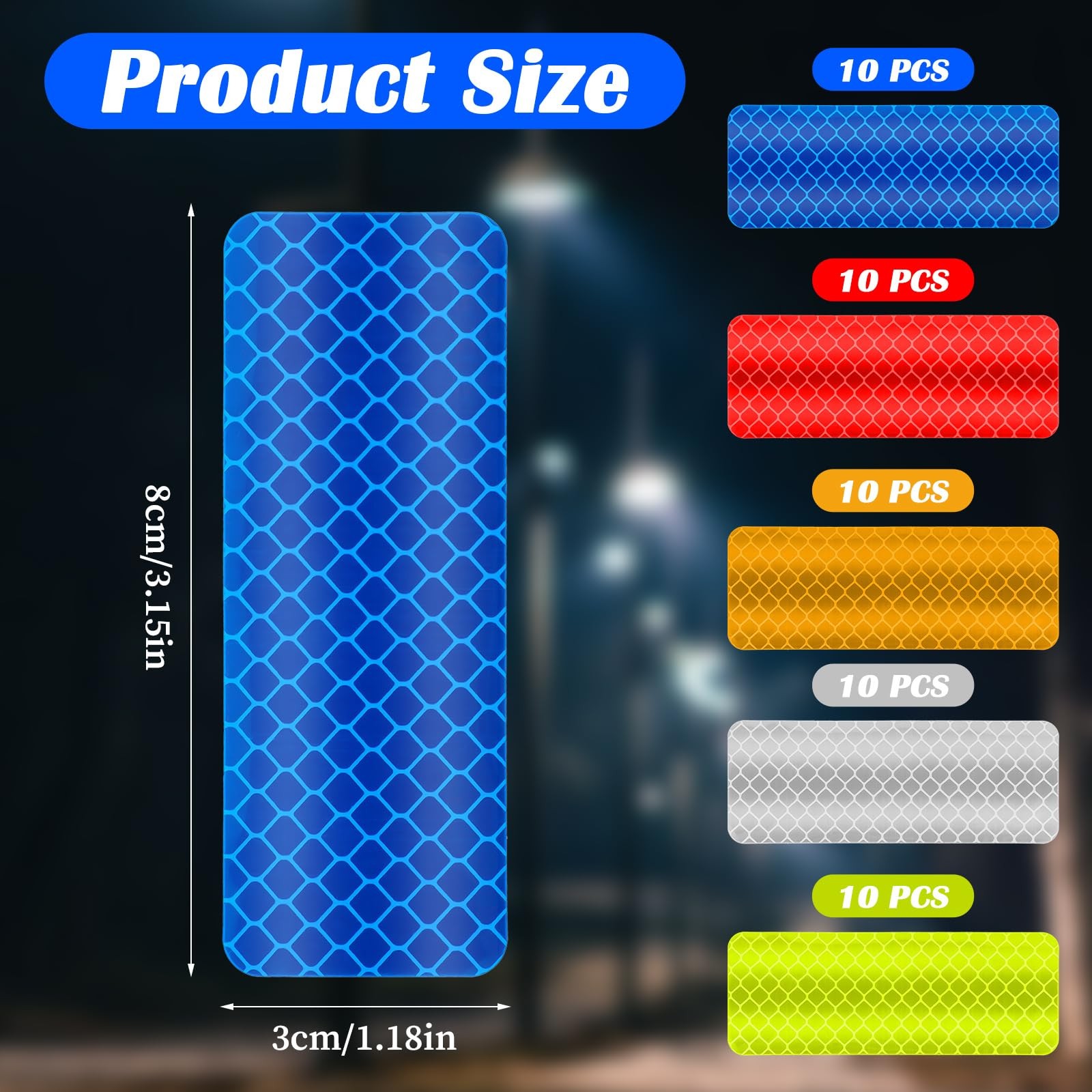 50PCS Reflective Tape High Visibility Waterproof Warning Stickers 5 Colors