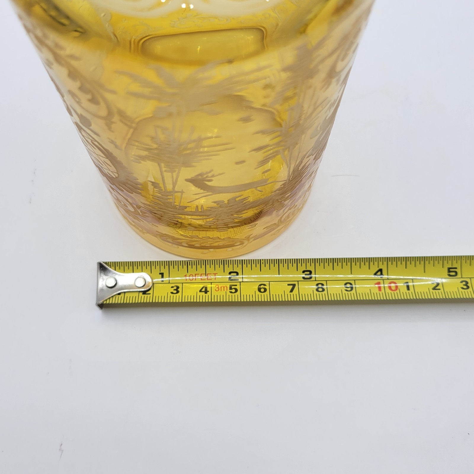 Antique Bohemian Amber Yellow Glass Cut to Clear Glass Castles Dark Academia