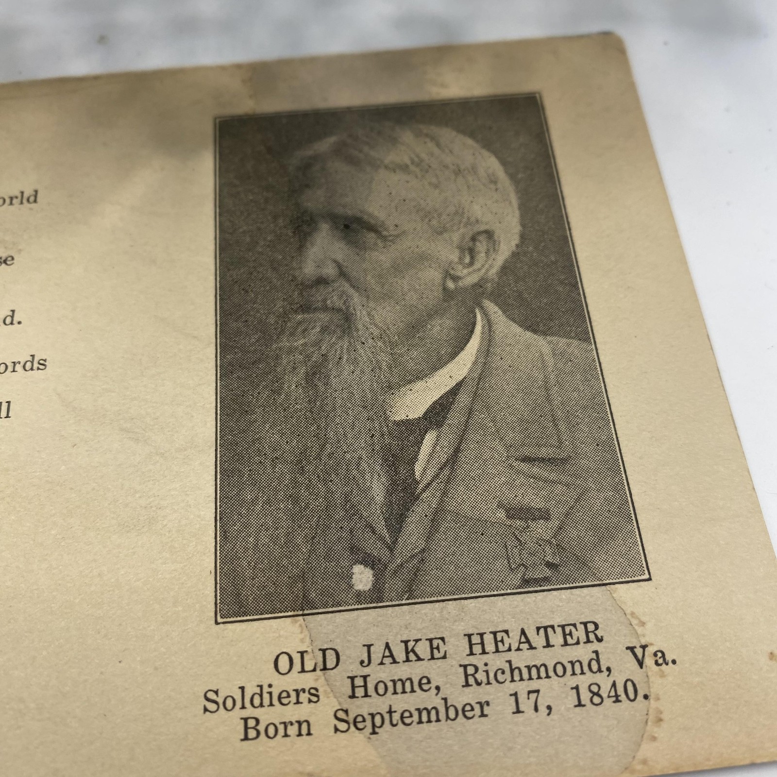 Vintage Old Jake Heater Christian Religious Poem Card Soldiers Home Richmond VA