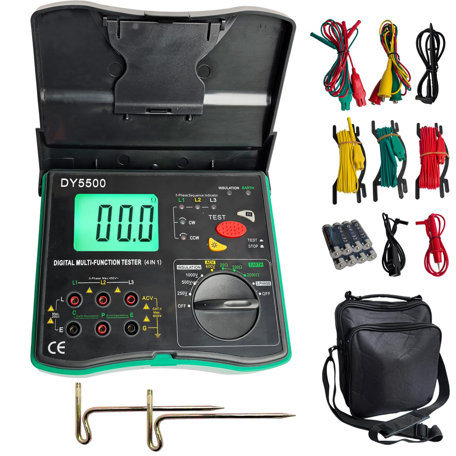 Ground Earth Resistance Tester &Digital Multimeter 20Ω/200Ω/2000Ω 600V Auto-Rang