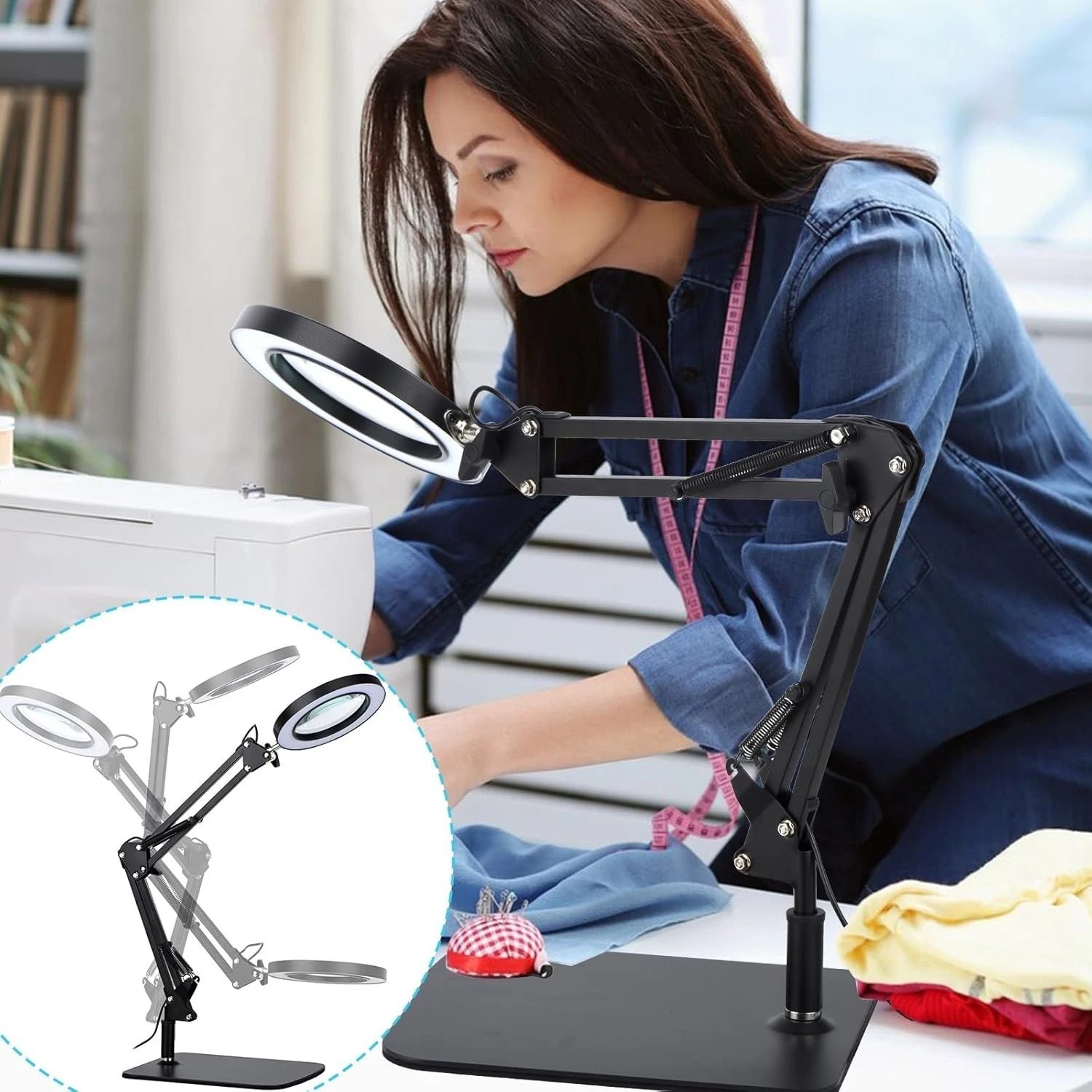 5-Diopter Glass Lens Magnifying Lamp, Adjustable Arm-