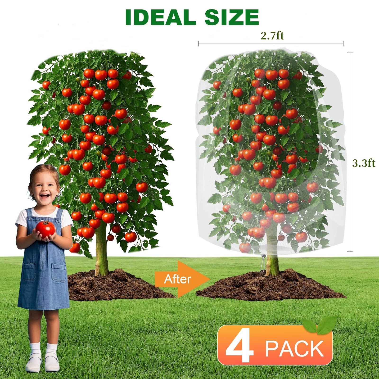 4 Pack Garden Netting for Blueberry Bushes 2.7ftx 3.3ft with Drawstring Garde...