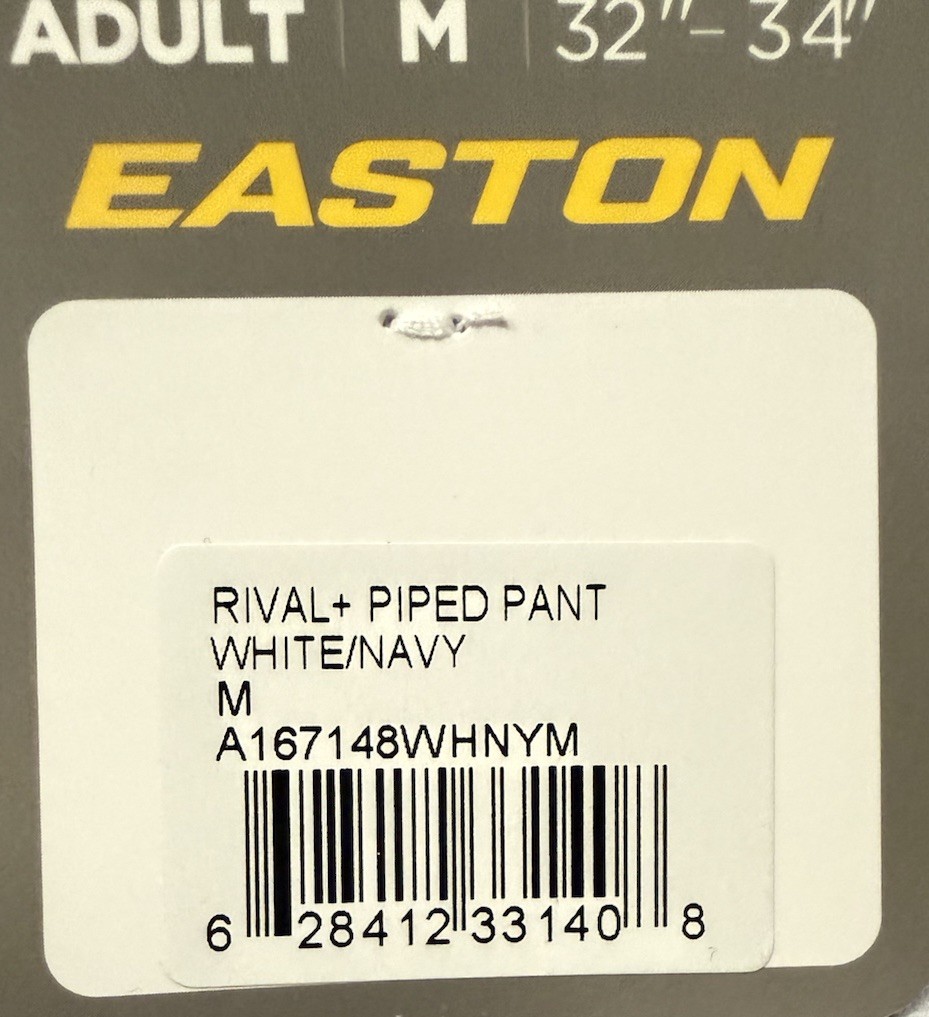 Easton Rivals Plus Men’s White With Navy Piping Full Length Baseball Pant NWT