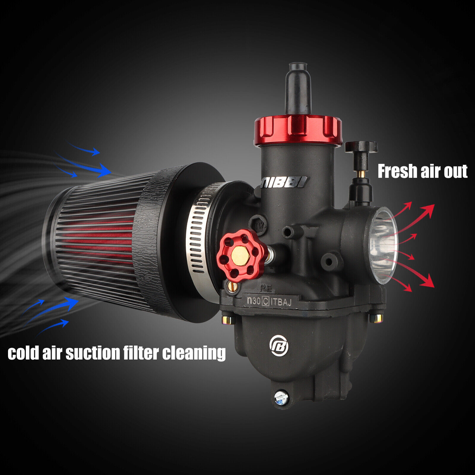 NIBBI 30mm Carburetor Air Filter Trottle Cable Kit For Kawasaki Bayou220 KLF220A