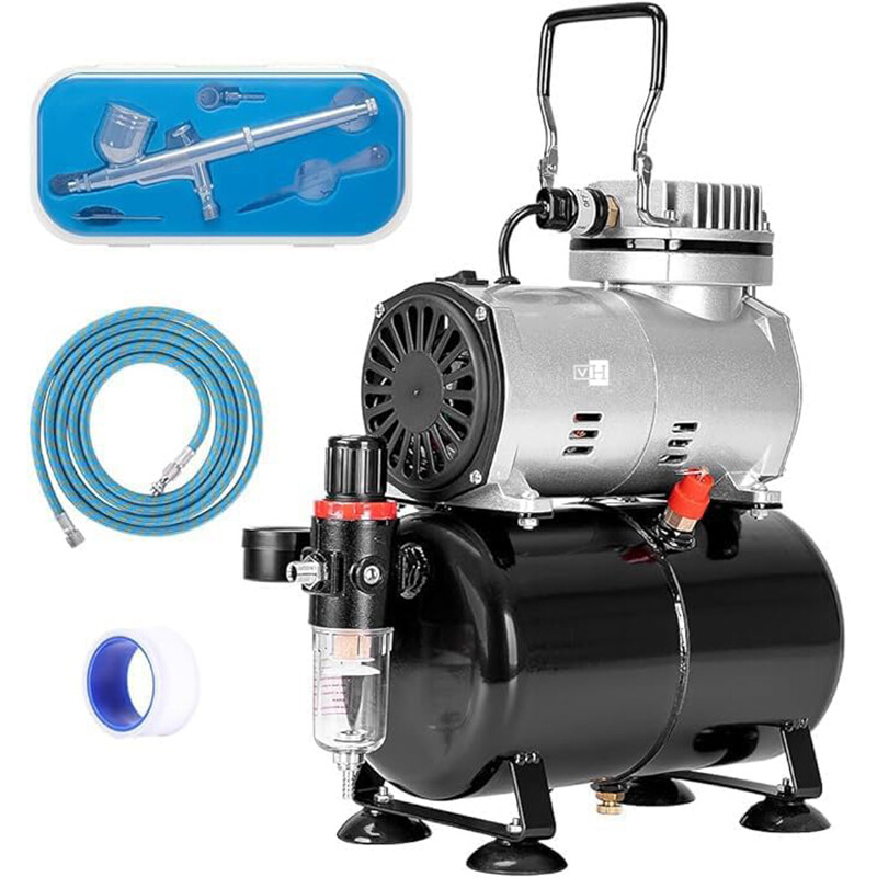 Dual Action Airbrush Compressor Kit 1/5HP 110‑120V Paint Airbrush System for Art
