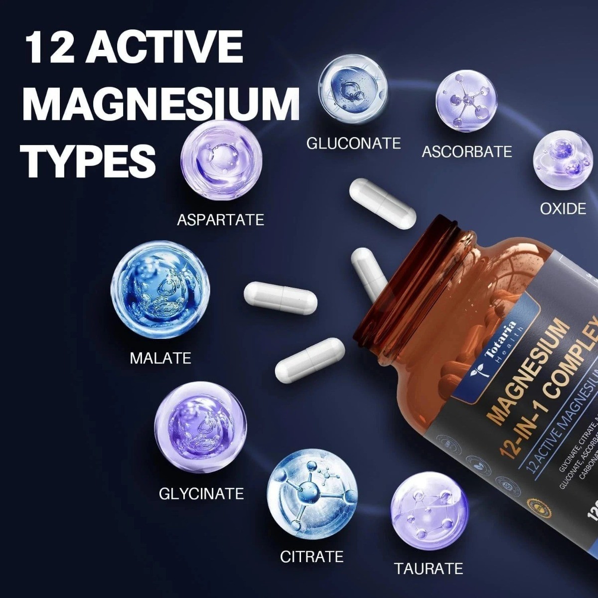 12-in-1 Magnesium 700mg by Totaria Nature | Vegan Nerve & Bone Health Supplement
