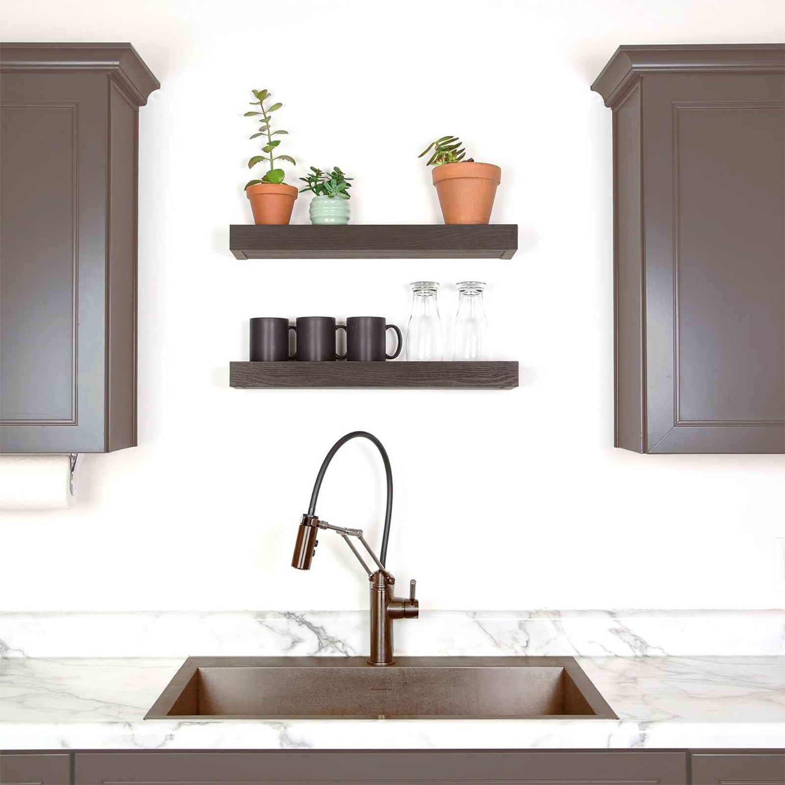 High & Mighty 18 Inch Modern Floating Shelf Holds Up To 15 lbs, Black (2 Pack)