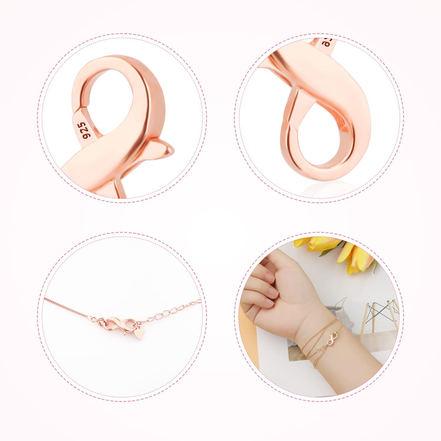 2pcs Double Opening Lobster Clasps, Rose Gold 925 Sterling Silver Lobster Cla...