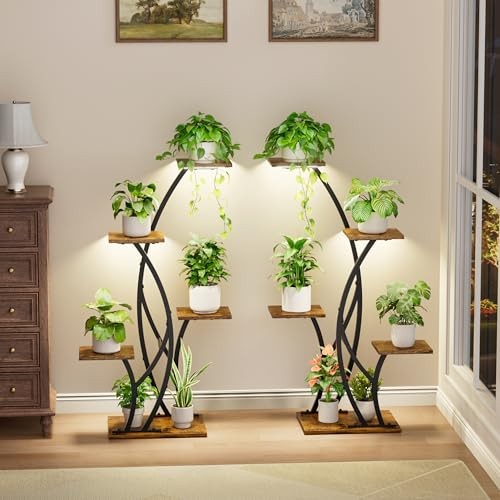 Plant Stand with Grow Lights - 2 Pack Metal Plant stand Indoor for Small