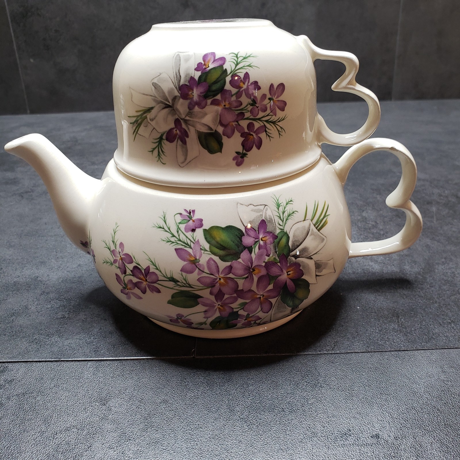 Floral Teacup and Teapot Set with Unique Handle