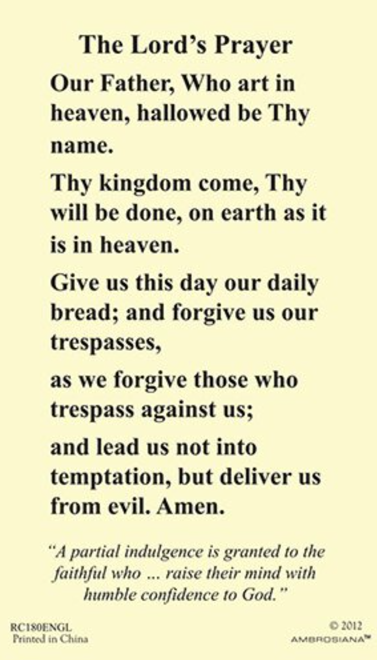(2 copies) The Lord's Prayer - Our Father - Holy Prayer Card Catholic Christian
