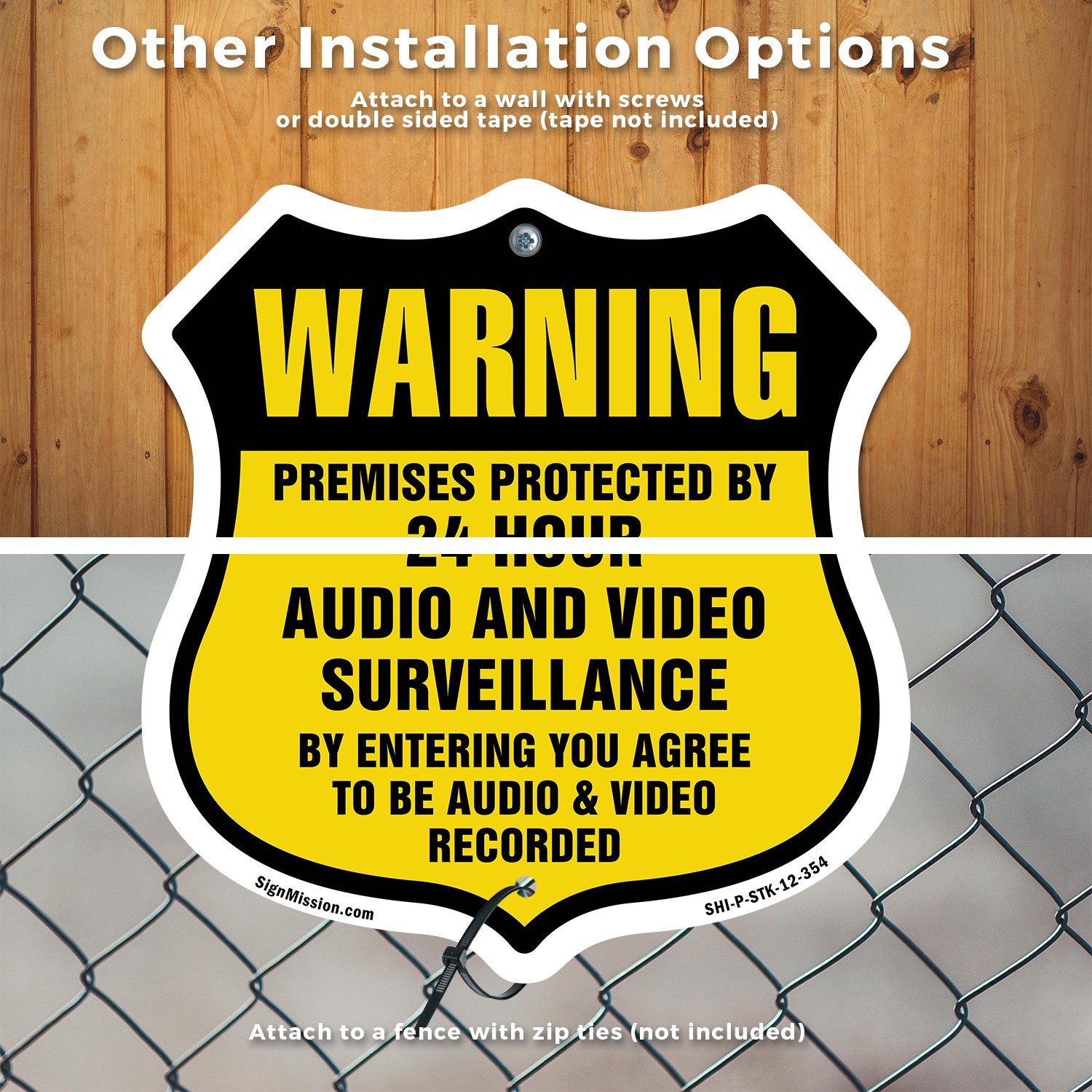 24 Hour Surveillance Shield Sign Warning Premises Protec Shield Sign With Stake