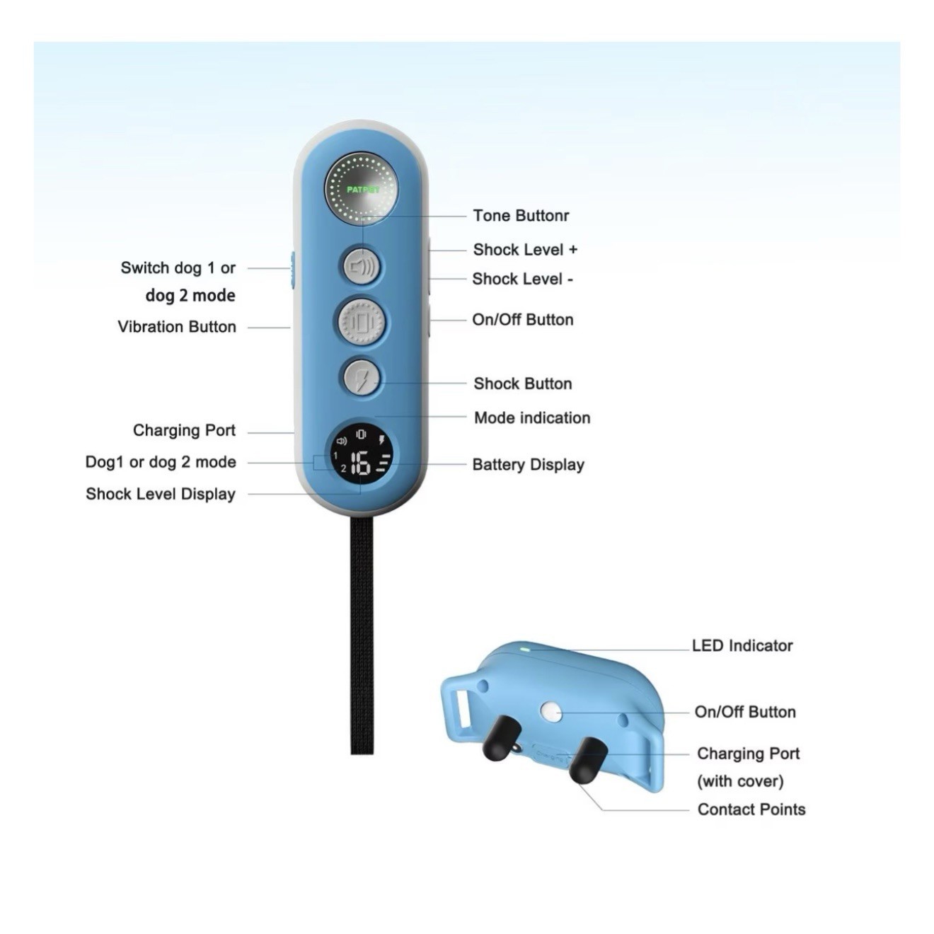 PATPET P680 NFC Pet ID Tag Bark & Remote Dog Training Electric Collar, Blue