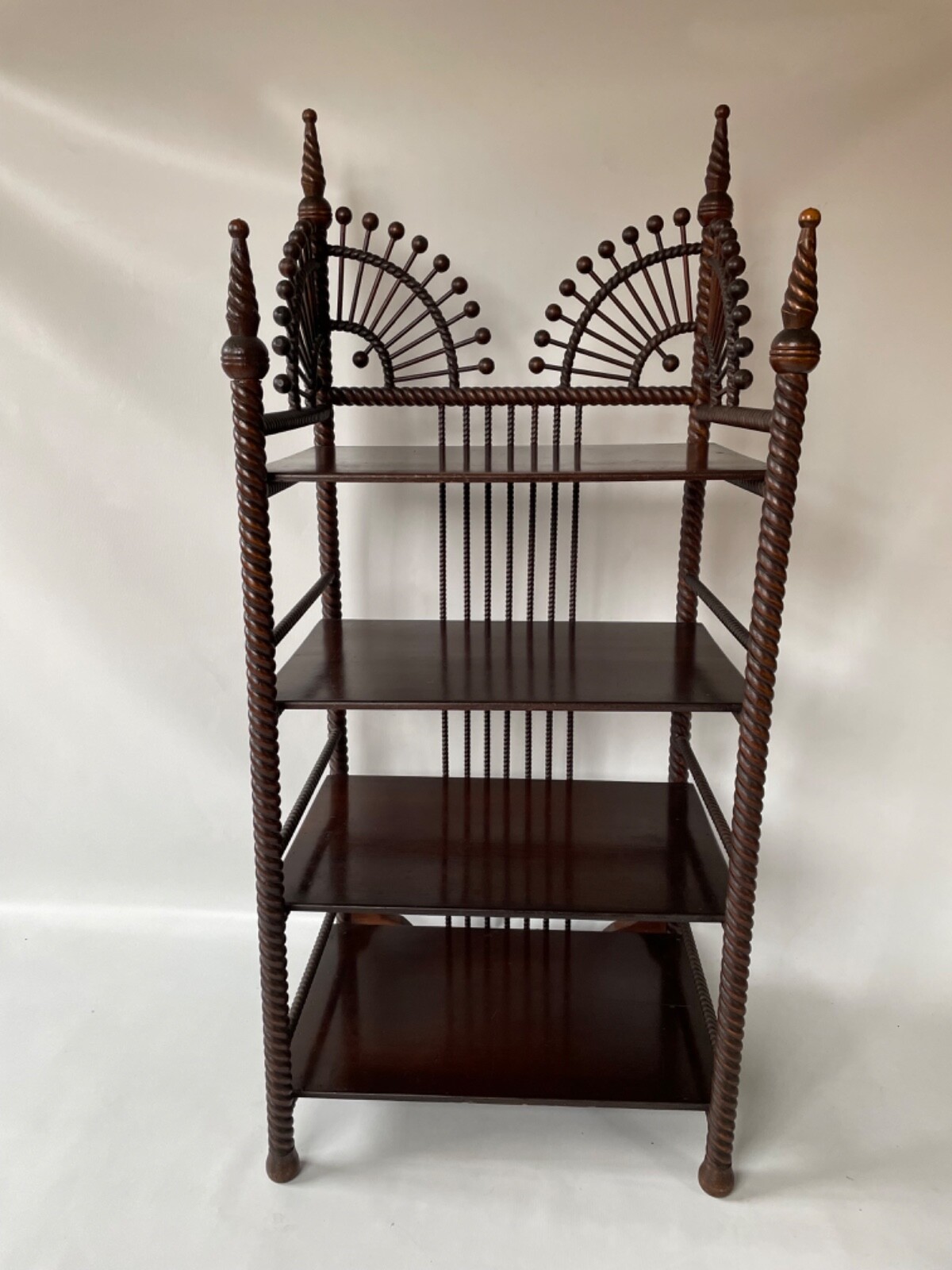 Antique Victorian Barley Twist Stick and Ball Small 4 Tier Bookcase  1890s